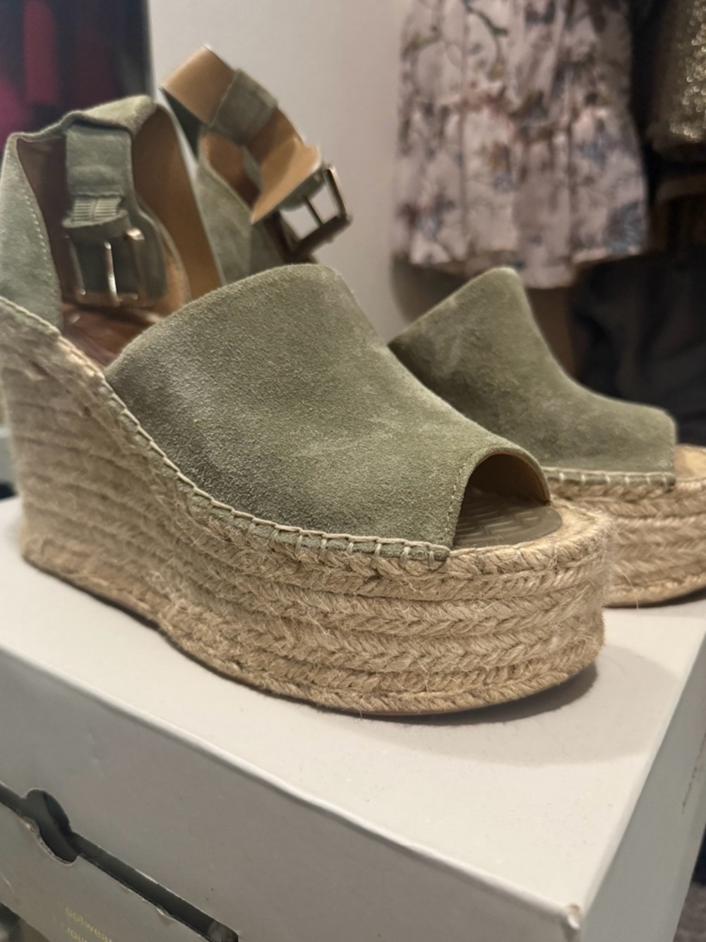 Marc Fisher Olive Suede Espadrille Wedge Sandals